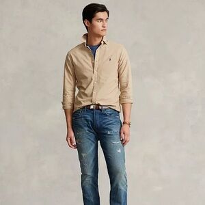 Ralph Lauren Polo Men's Garment-Dyed Oxford Shirt in Surrey Tan Size L 27 Inch